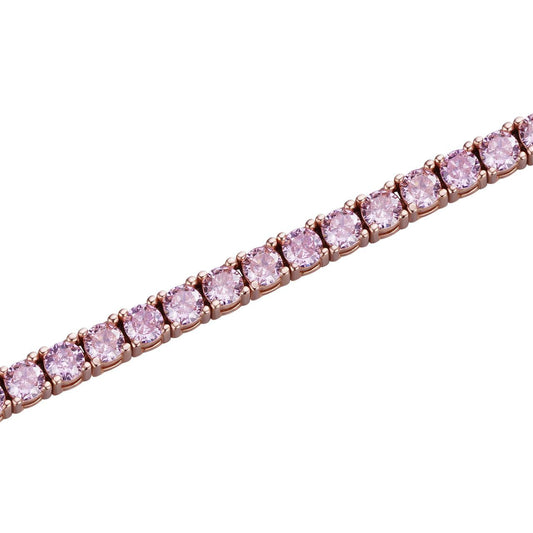 HarlemBling Tennis Chain Necklace Iced Out Pink CZ - 14k Rose Gold Vermeil 925 Silver - 4mm - 16-28"