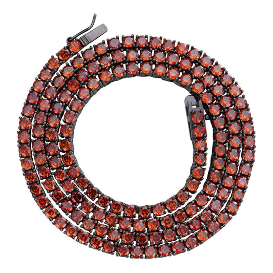 HarlemBling Tennis Chain Necklace Iced Out Red CZ - Black Rhodium Over 925 Silver - 3mm - 16-28"