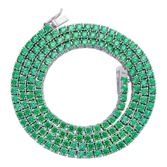 HarlemBling Tennis Chain Real 925 Sterling Silver Green Emerald Diamond Necklace 16-28" 3mm