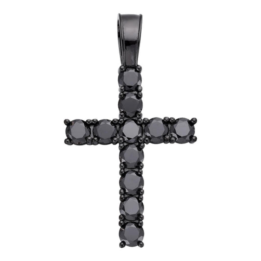HarlemBling Tennis Chain W. Cross Solid Real 925 Sterling Silver 4mm Black Diamonds 1 Row
