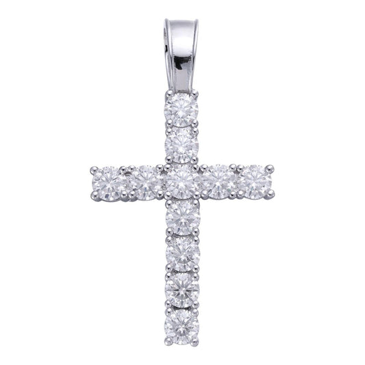HarlemBling Tennis Cross Iced Out Pendant - 925 Silver - CZ Stones - 5 Sizes 0.75"-2.25"
