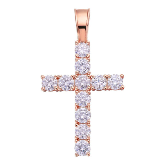 HarlemBling Tennis Cross Iced Out Pendant - Rose Gold Vermeil 925 Silver - CZ Stones - 5 Sizes 0.75"-2.25"