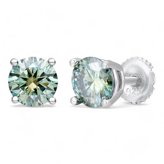 HarlemBling Tiffany Blue Green MOISSANITE Solitaire Stud Earrings - 925 Silver - 3mm-8mm - 0.2-4ct