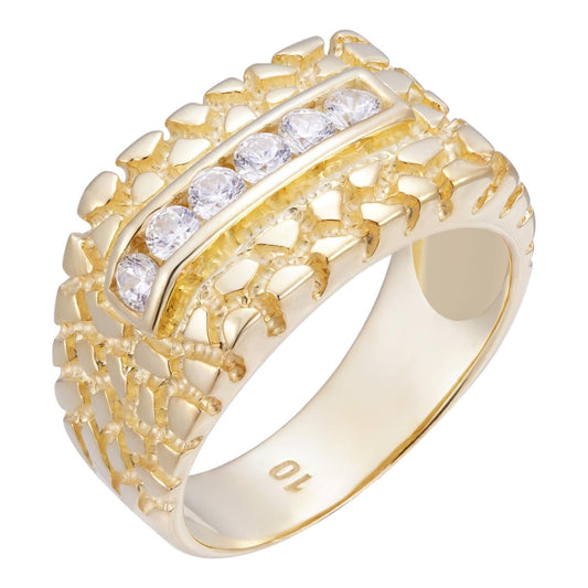 HarlemBling Train Tracks Gold Nugget Ring - 14k Gold Vermeil 925 Silver - CZ Stones