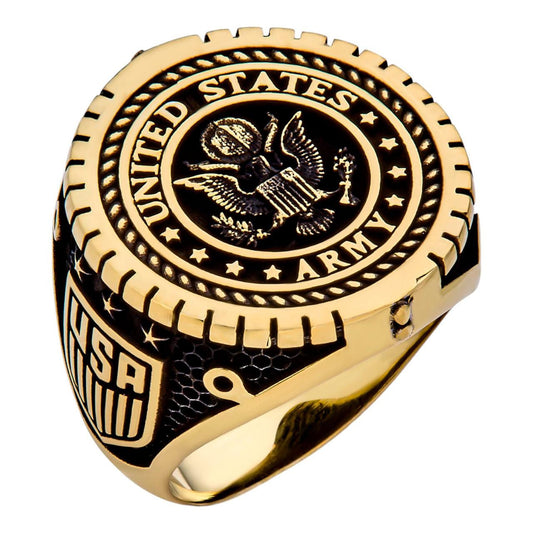 HarlemBling US Armed Forces Army Ring - 14k Gold Vermeil 925 Silver Oxidized - Plain