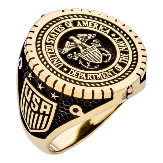 HarlemBling US Armed Forces Navy Ring - 14k Gold Vermeil 925 Silver Oxidized - Plain