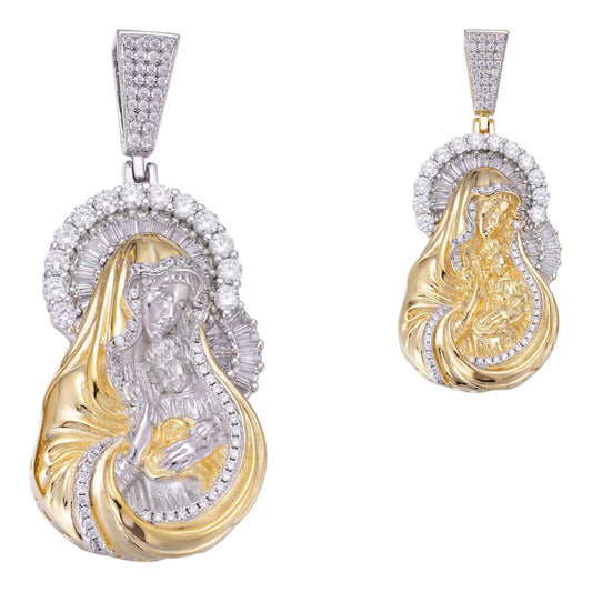 HarlemBling Virgin Mary Iced Diamond Hip Hop Pendant - 14k Gold Vermeil Or 925 Silver - CZ Stones - Medium 2"