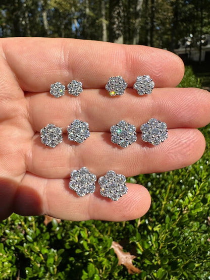 HarlemBling VVS Moissanite Studs Cluster Flower Set Earrings Real 925 Sterling Silver 6-11mm