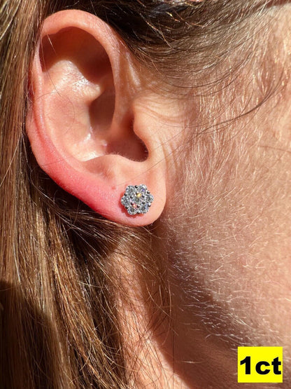 HarlemBling VVS Moissanite Studs Cluster Flower Set Earrings Real 925 Sterling Silver 6-11mm