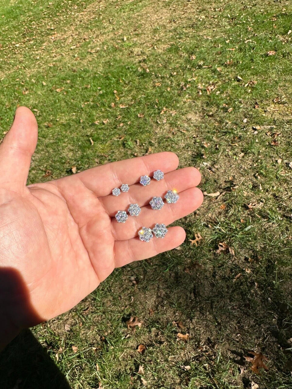 HarlemBling VVS Moissanite Studs Cluster Flower Set Earrings Real 925 Sterling Silver 6-11mm