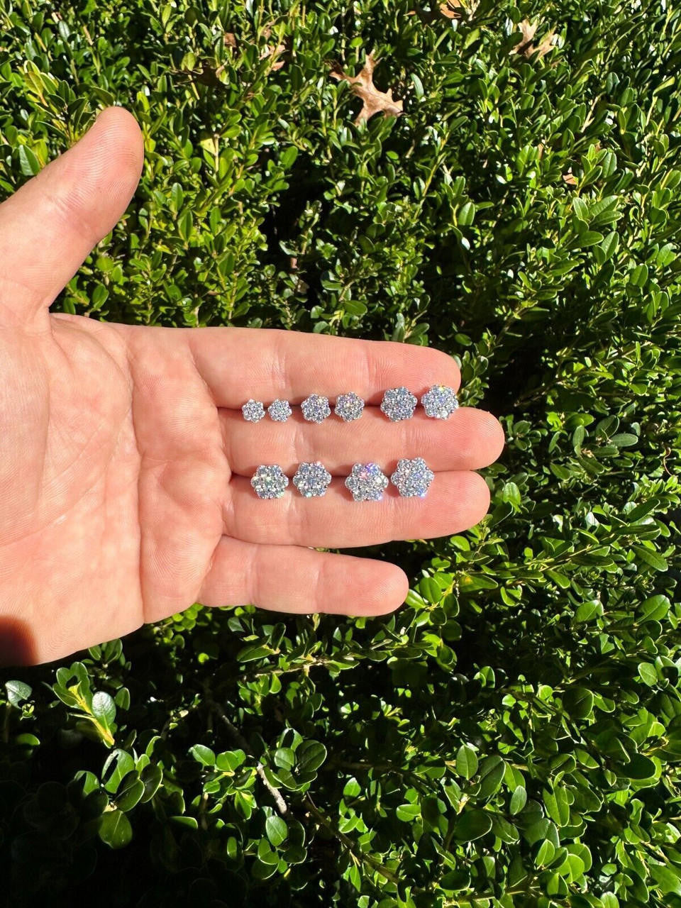 HarlemBling VVS Moissanite Studs Cluster Flower Set Earrings Real 925 Sterling Silver 6-11mm