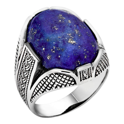 HarlemBling Wealth Ring - 925 Silver Oxidized - Genuine Blue Lapis Lazuli Stone