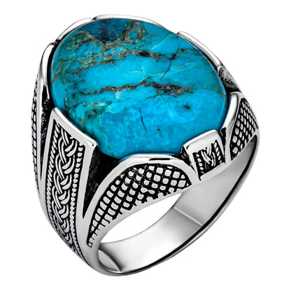 HarlemBling Wealth Ring - 925 Silver Oxidized - Genuine Blue Turquoise Stone