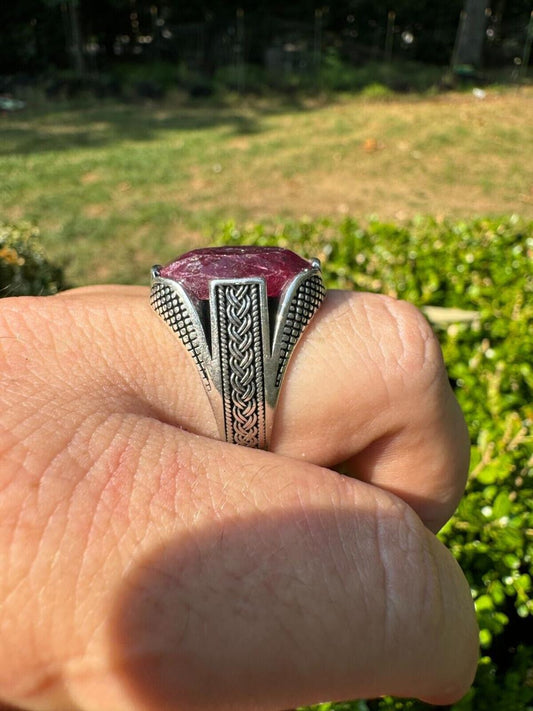 HarlemBling Wealth Ring - 925 Silver Oxidized - Genuine Red Ruby Stone