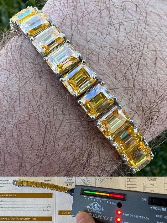 HarlemBling Yellow Canary 60ct MOISSANITE 8mm Tennis Bracelet 925 Silver Pass Diamond Test