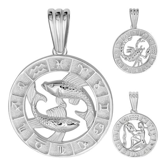 HarlemBling Zodiac Astrology Sign Horoscope Pendant - 925 Silver - Small 1.5"