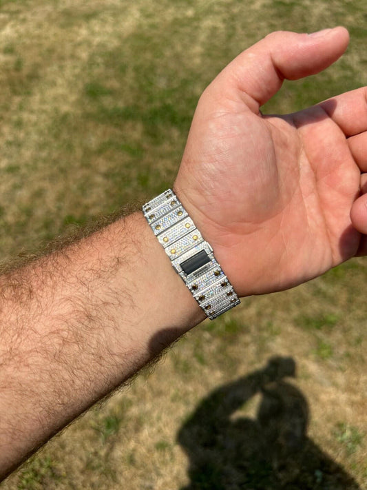 Hip Hop 14k Gold Plated & Stainless Steel Two Tone Real Mens Watch Iced CZ Hip Hop