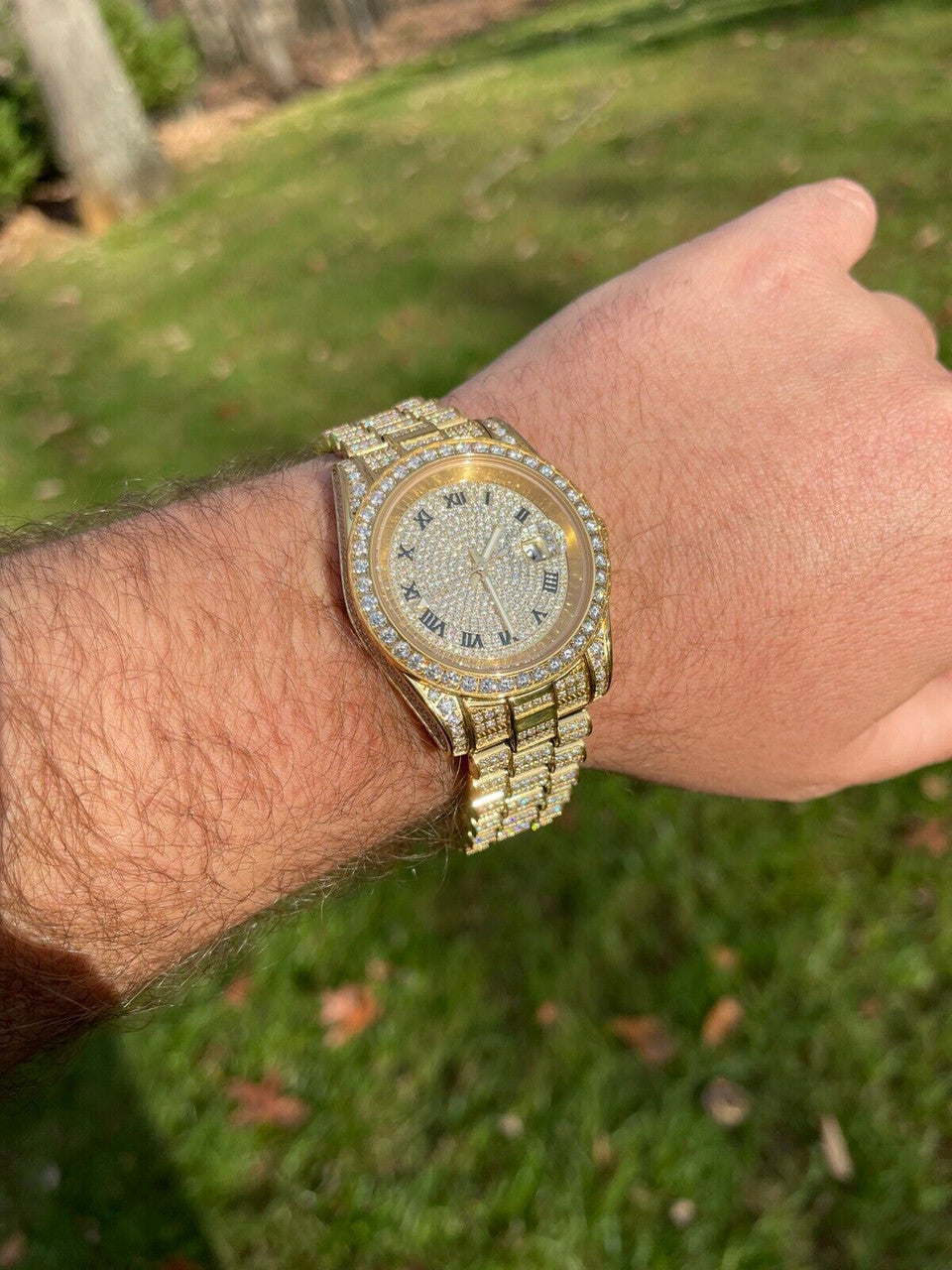 Hip Hop 15ct MOISSANITE Gold Mens Presidential Watch Iced Hip Hop Out Pass Diamond Test