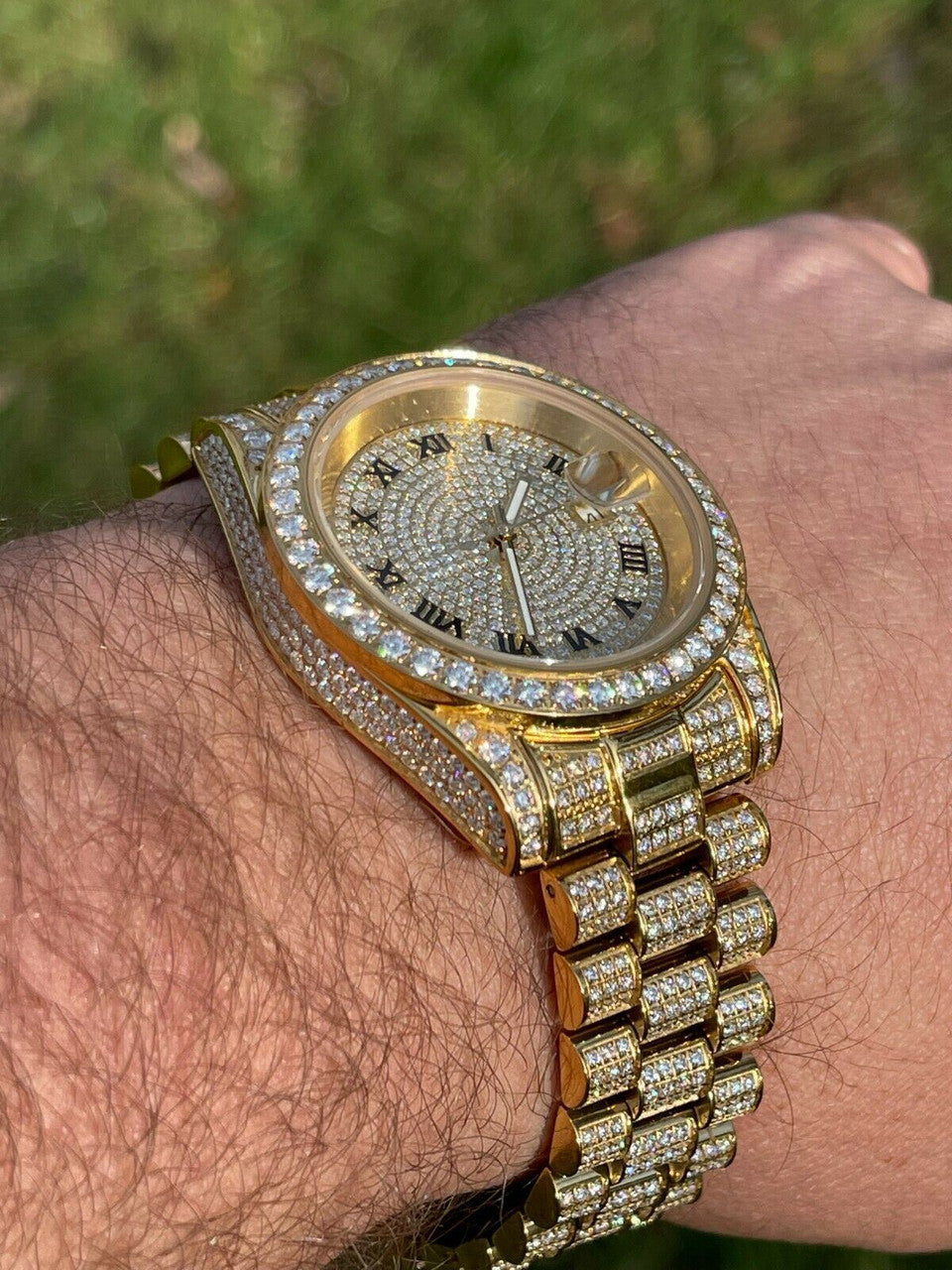 Hip Hop 15ct MOISSANITE Gold Mens Presidential Watch Iced Hip Hop Out Pass Diamond Test