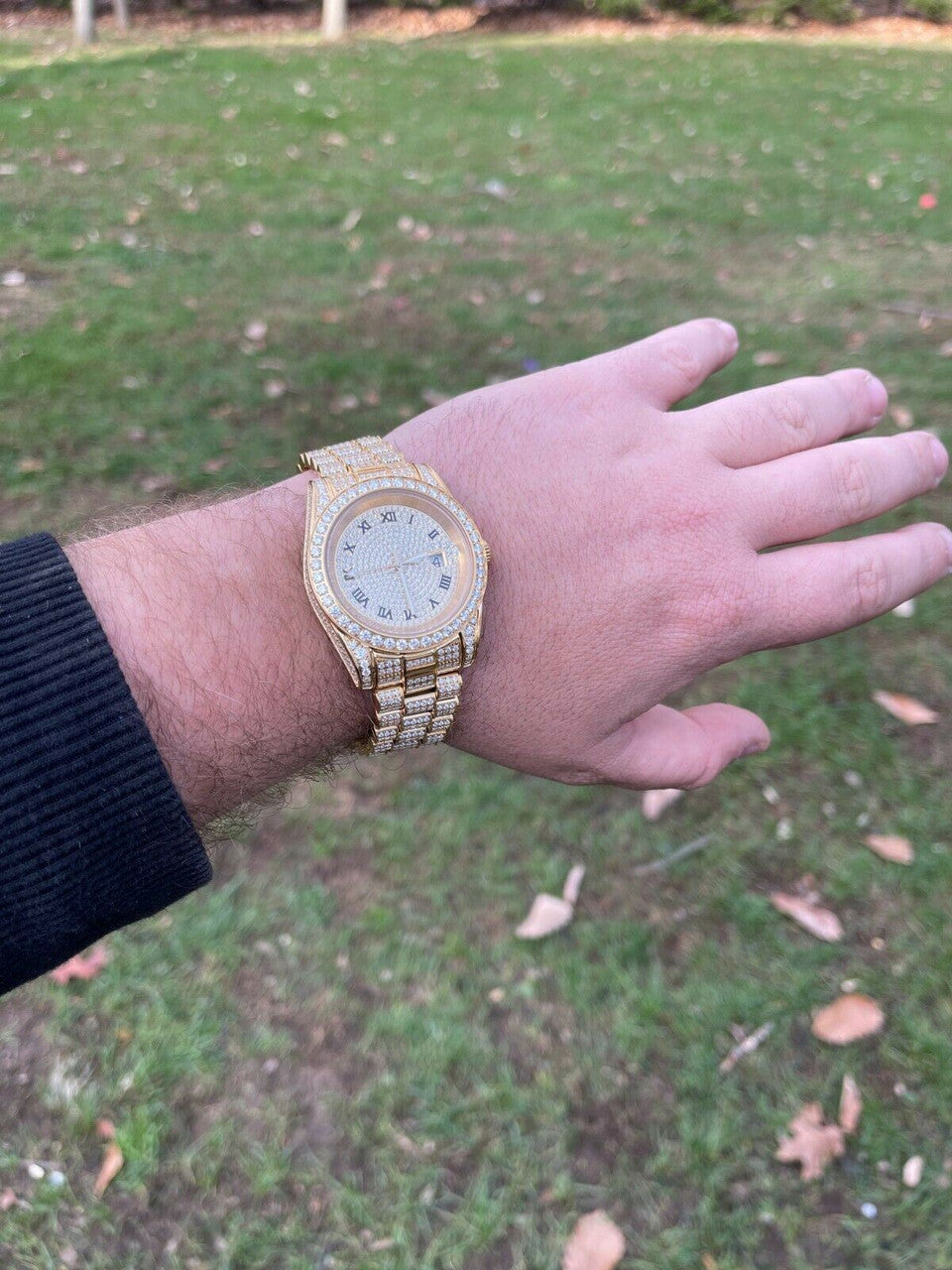 Hip Hop 15ct MOISSANITE Gold Mens Presidential Watch Iced Hip Hop Out Pass Diamond Test