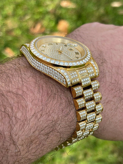 Hip Hop 15ct MOISSANITE Gold Mens Presidential Watch Iced Hip Hop Out Pass Diamond Test