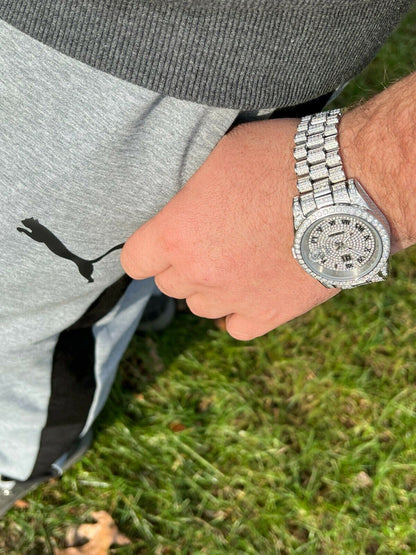 Hip Hop 15ct MOISSANITE Mens Presidential Watch Iced Bust Down Hip Hop Diamond Test 