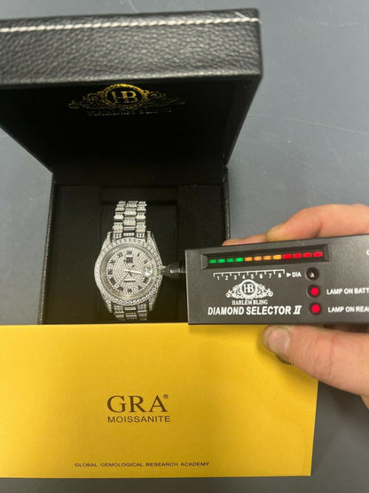 Hip Hop 15ct MOISSANITE Mens Presidential Watch Iced Bust Down Hip Hop Diamond Test 