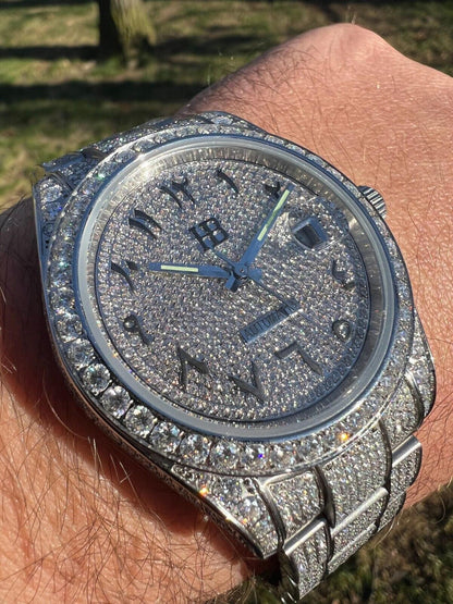 Hip Hop 16ct MOISSANITE Mens Presidential Watch Honeycomb Set Iced Arabic Dial Hip Hop