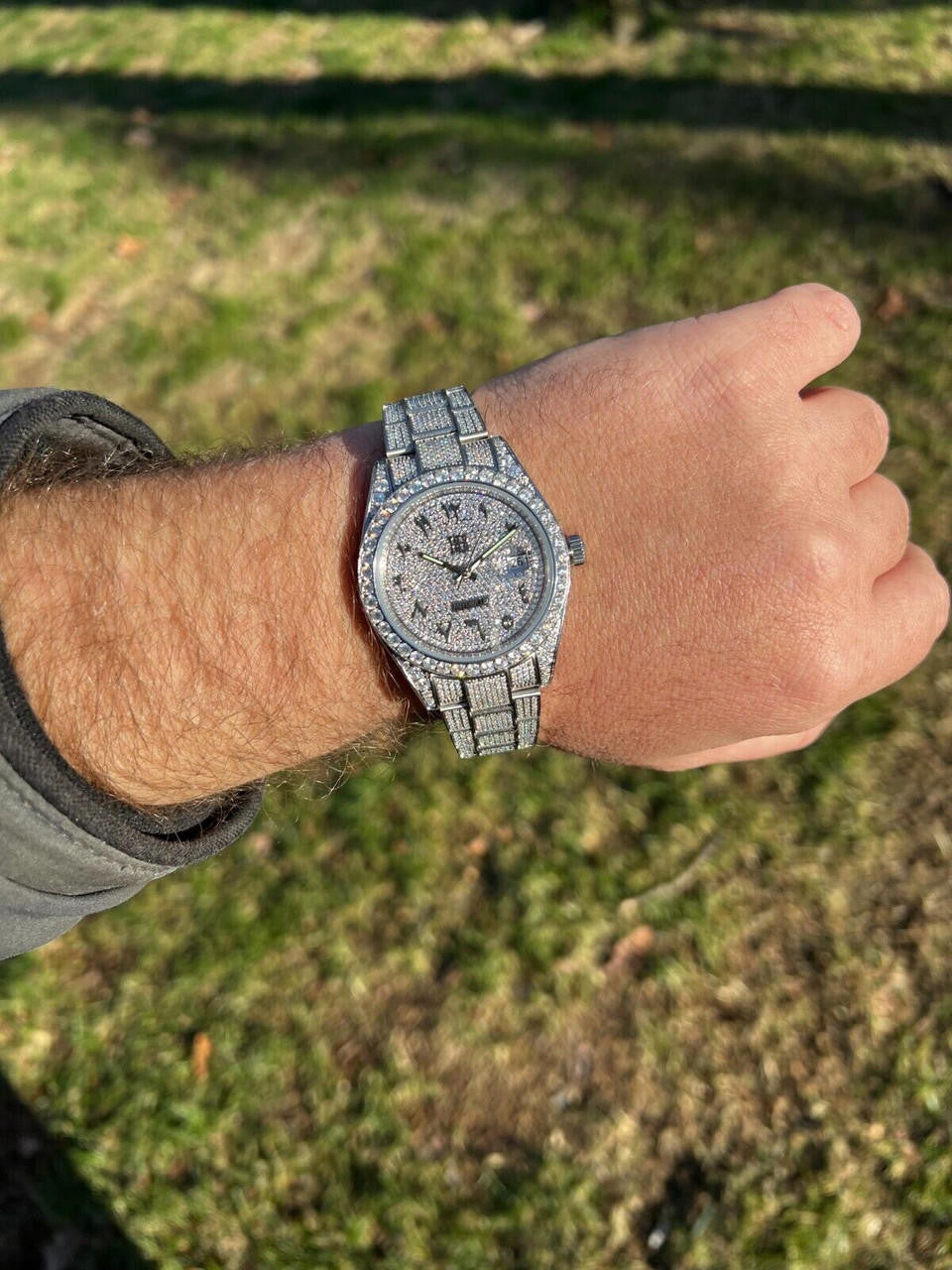 Hip Hop 16ct MOISSANITE Mens Presidential Watch Honeycomb Set Iced Arabic Dial Hip Hop