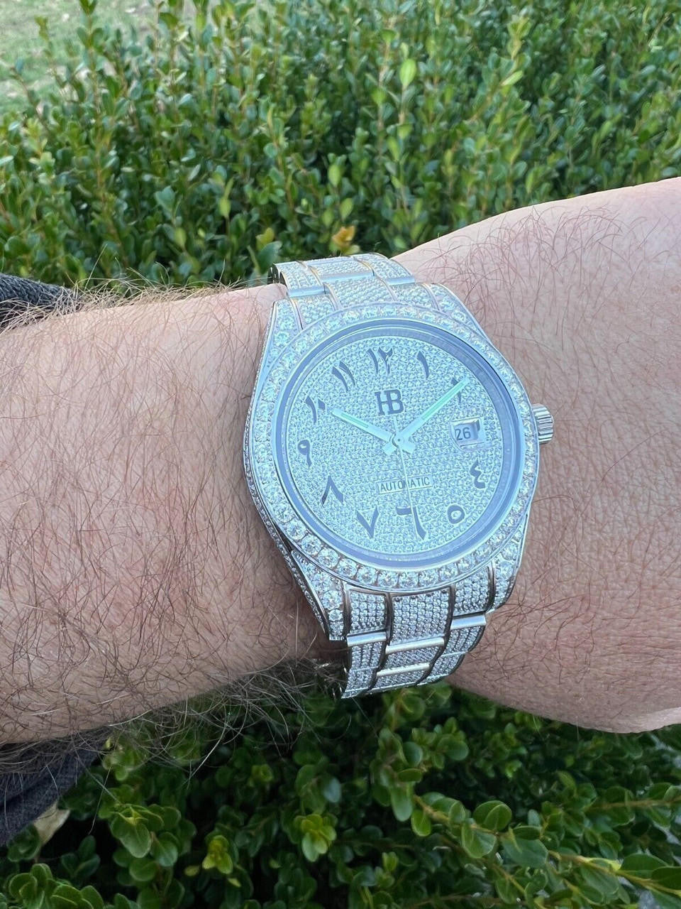 Hip Hop 16ct MOISSANITE Mens Presidential Watch Honeycomb Set Iced Arabic Dial Hip Hop