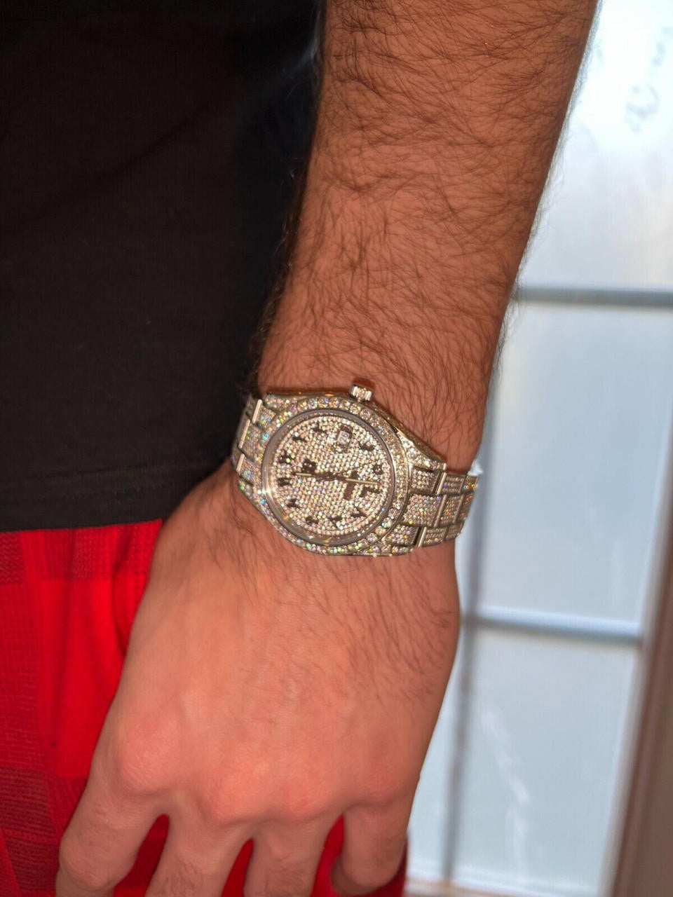 Hip Hop 16ct MOISSANITE Mens Presidential Watch Honeycomb Set Iced Arabic Dial Hip Hop