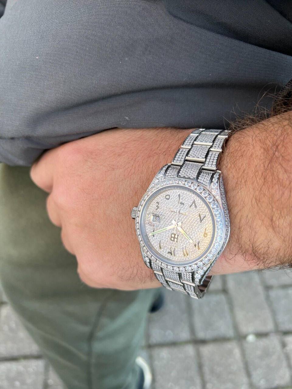 Hip Hop 16ct MOISSANITE Mens Presidential Watch Honeycomb Set Iced Arabic Dial Hip Hop