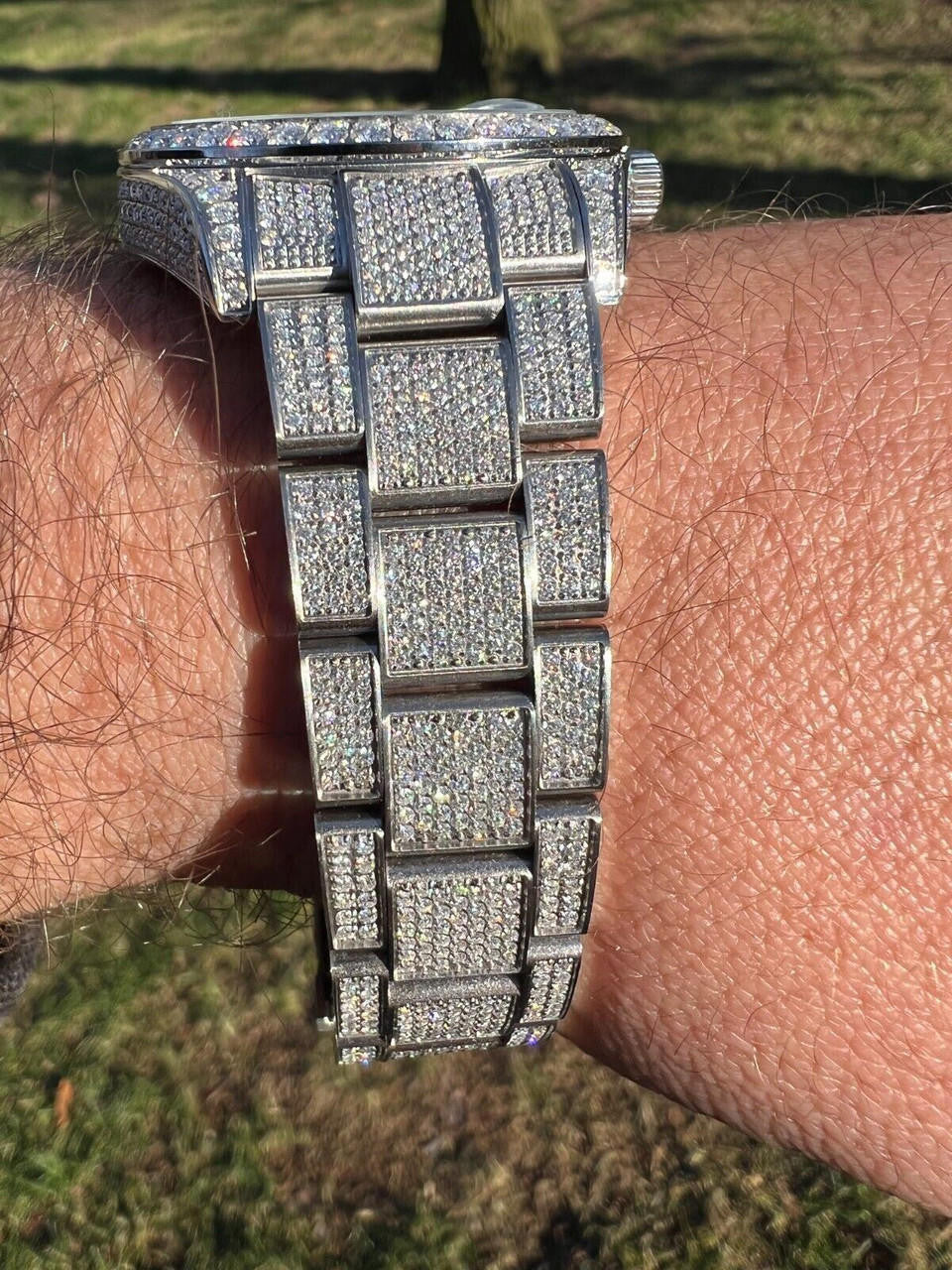 Hip Hop 16ct MOISSANITE Mens Presidential Watch Honeycomb Set Iced Arabic Dial Hip Hop