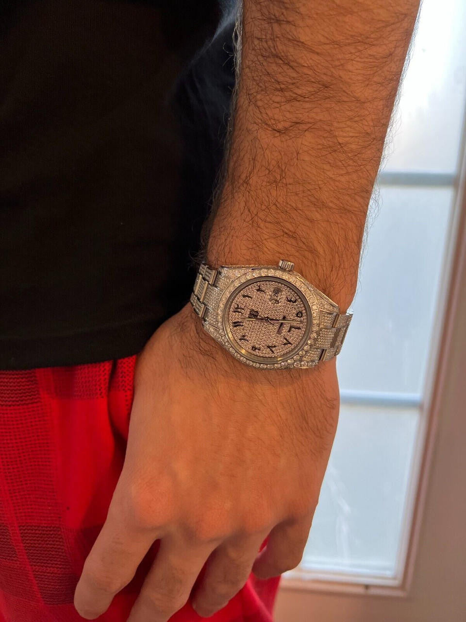 Hip Hop 16ct MOISSANITE Mens Presidential Watch Honeycomb Set Iced Arabic Dial Hip Hop