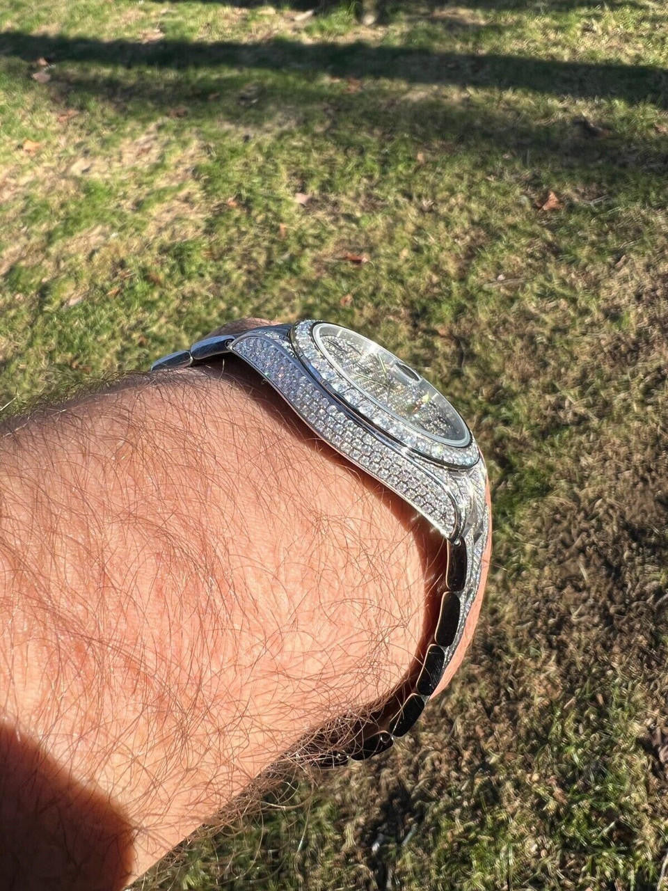 Hip Hop 16ct MOISSANITE Mens Presidential Watch Honeycomb Set Iced Arabic Dial Hip Hop