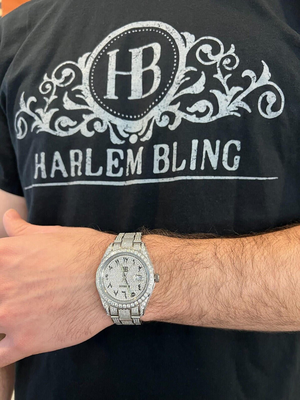 Hip Hop 16ct MOISSANITE Mens Presidential Watch Honeycomb Set Iced Arabic Dial Hip Hop