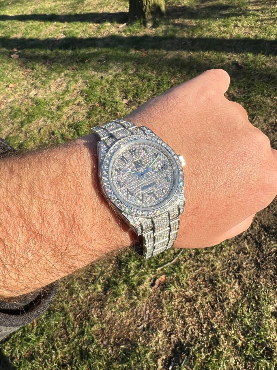 Hip Hop 16ct MOISSANITE Mens Presidential Watch Honeycomb Set Iced Arabic Dial Hip Hop