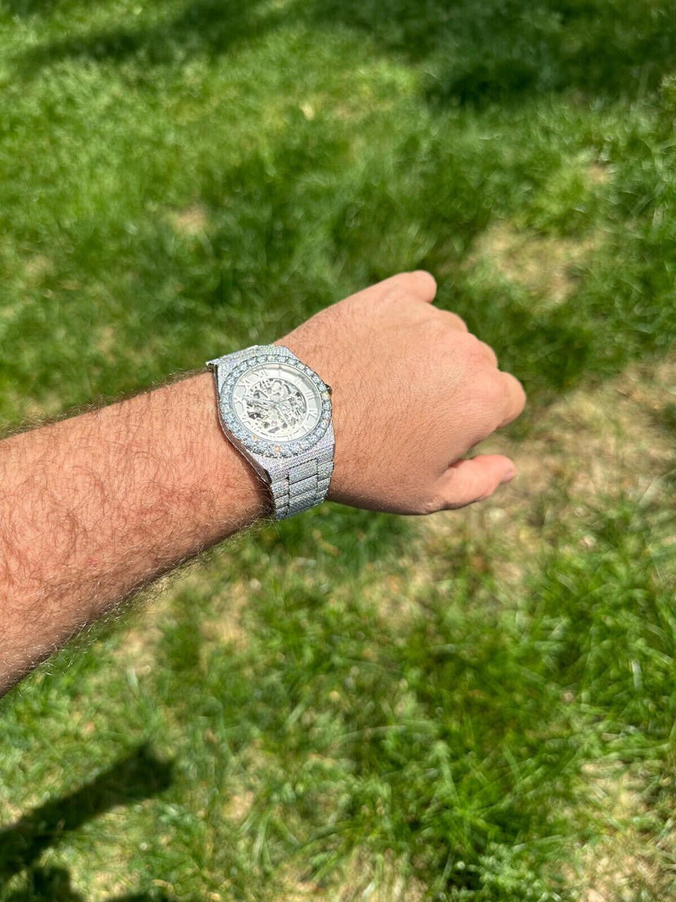 Hip Hop 35.5ct MOISSANITE Automatic Skeleton Watch Mens Real Iced Hip Hop Passes Tester