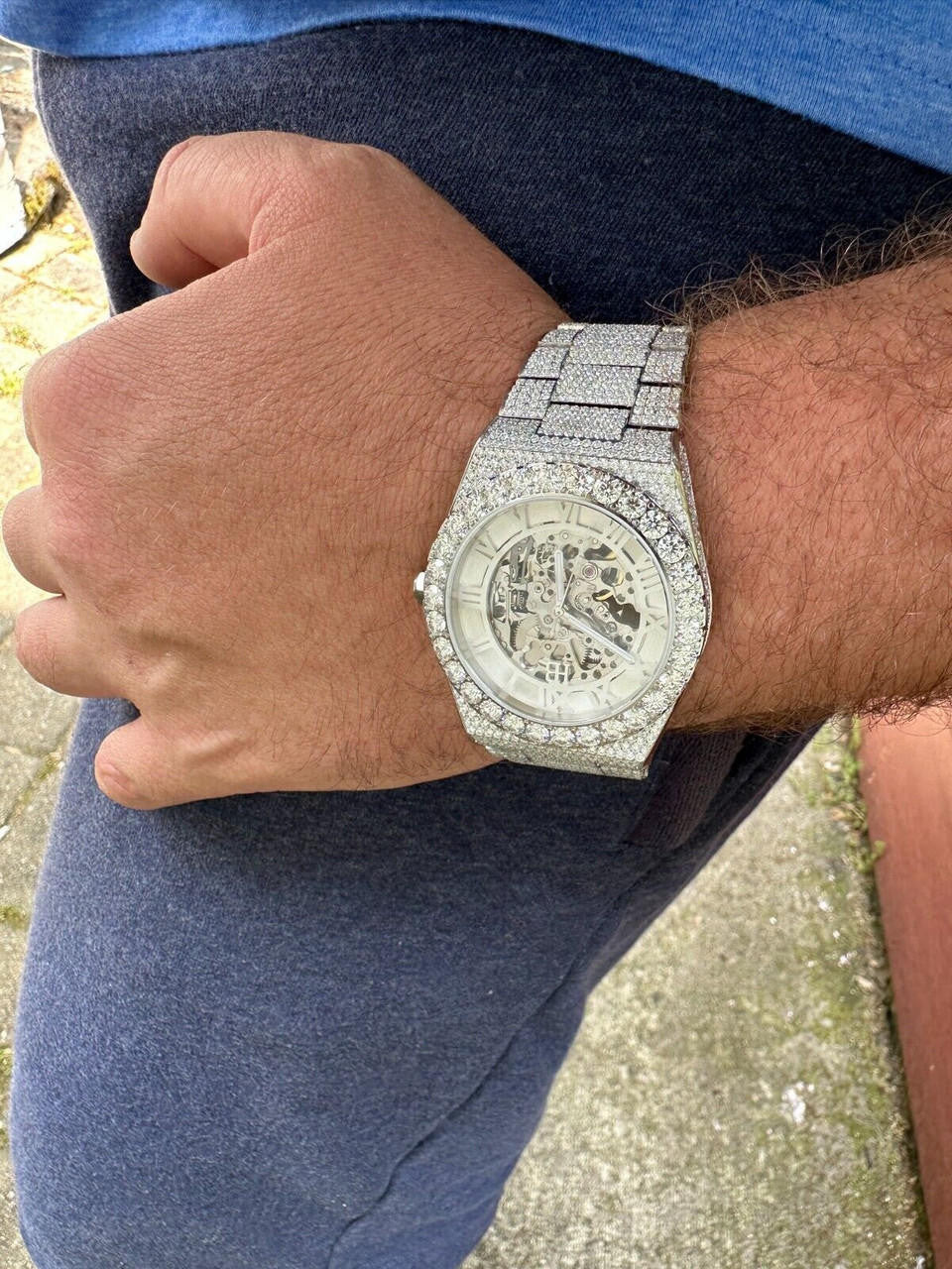 Hip Hop 35.5ct MOISSANITE Automatic Skeleton Watch Mens Real Iced Hip Hop Passes Tester