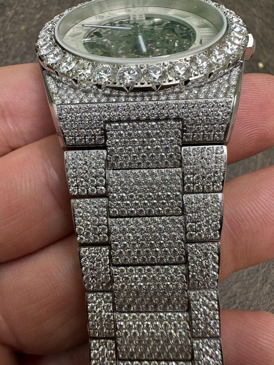 Hip Hop 35.5ct MOISSANITE Automatic Skeleton Watch Mens Real Iced Hip Hop Passes Tester