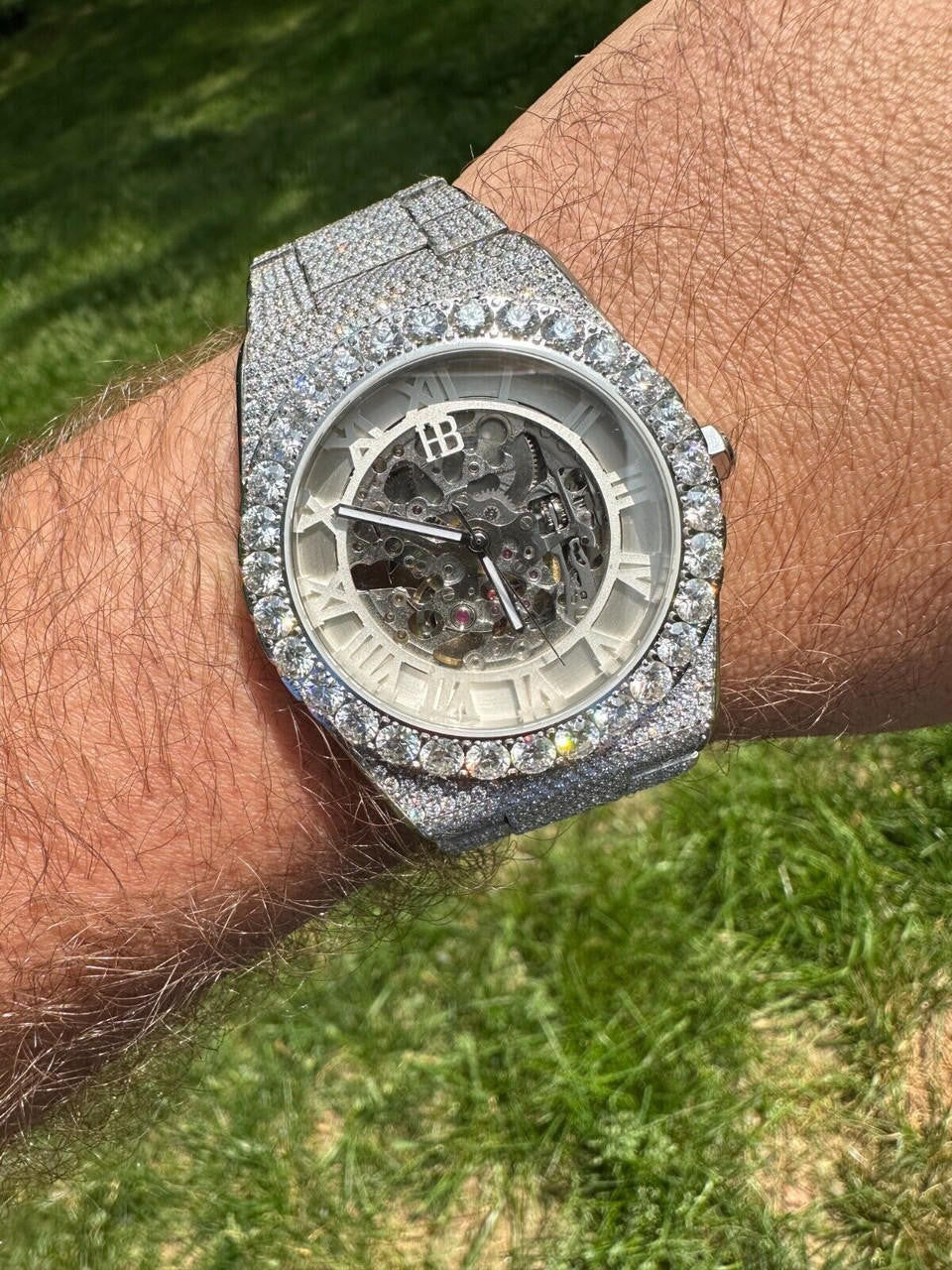 Hip Hop 35.5ct MOISSANITE Automatic Skeleton Watch Mens Real Iced Hip Hop Passes Tester