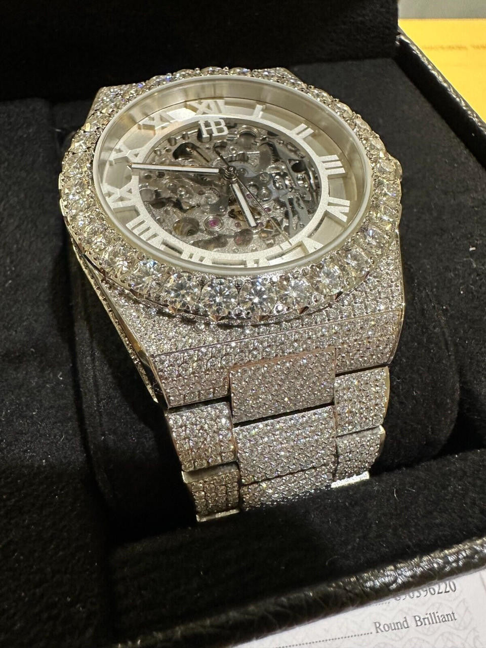 Hip Hop 35.5ct MOISSANITE Automatic Skeleton Watch Mens Real Iced Hip Hop Passes Tester