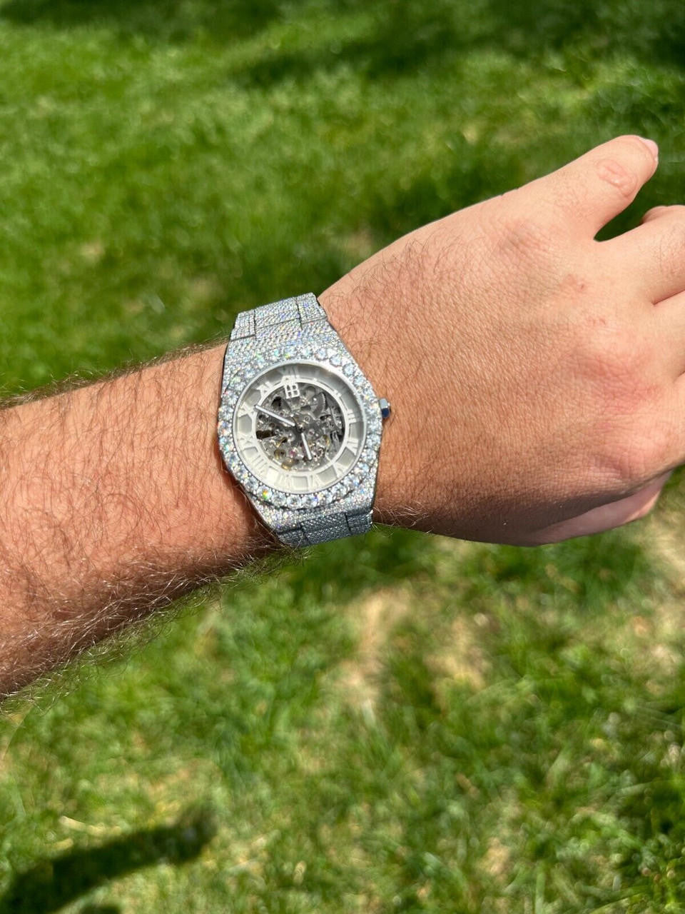 Hip Hop 35.5ct MOISSANITE Automatic Skeleton Watch Mens Real Iced Hip Hop Passes Tester