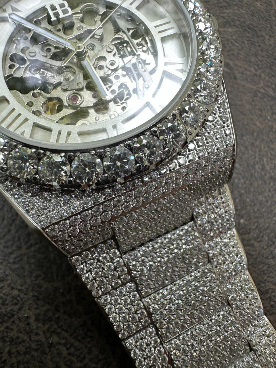 Hip Hop 35.5ct MOISSANITE Automatic Skeleton Watch Mens Real Iced Hip Hop Passes Tester