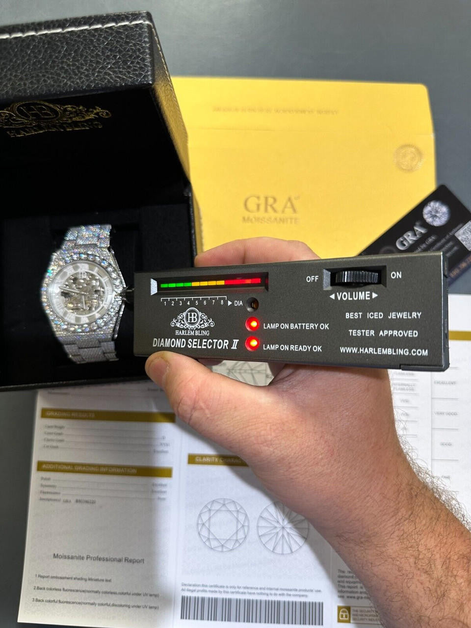 Hip Hop 35.5ct MOISSANITE Automatic Skeleton Watch Mens Real Iced Hip Hop Passes Tester