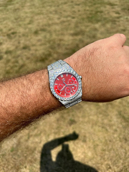 Hip Hop 35ct MOISSANITE Red Face Mens Perpetual Calendar Real Watch Auto Iced Hip Hop