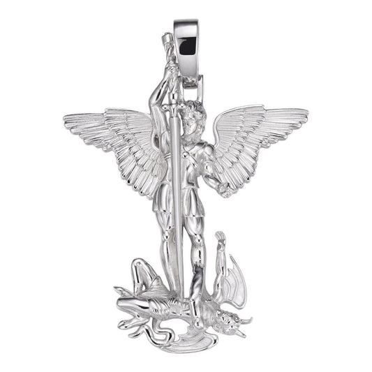 Hip Hop Artwork Saint St Michael Slaying Dragon Archangel Pendant - 925 Silver - 3 Sizes 1"-3"