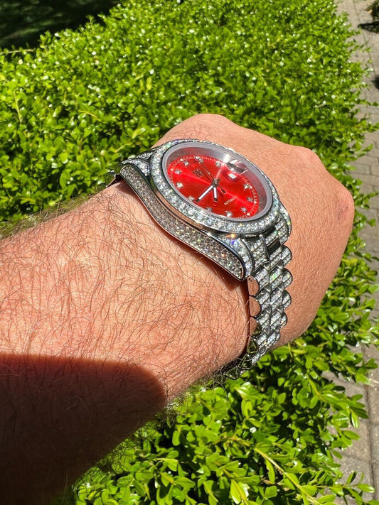 Hip Hop Bust Down MOISSANITE Red Face Presidential Watch Iced Hip Hop Pass Diamond Test