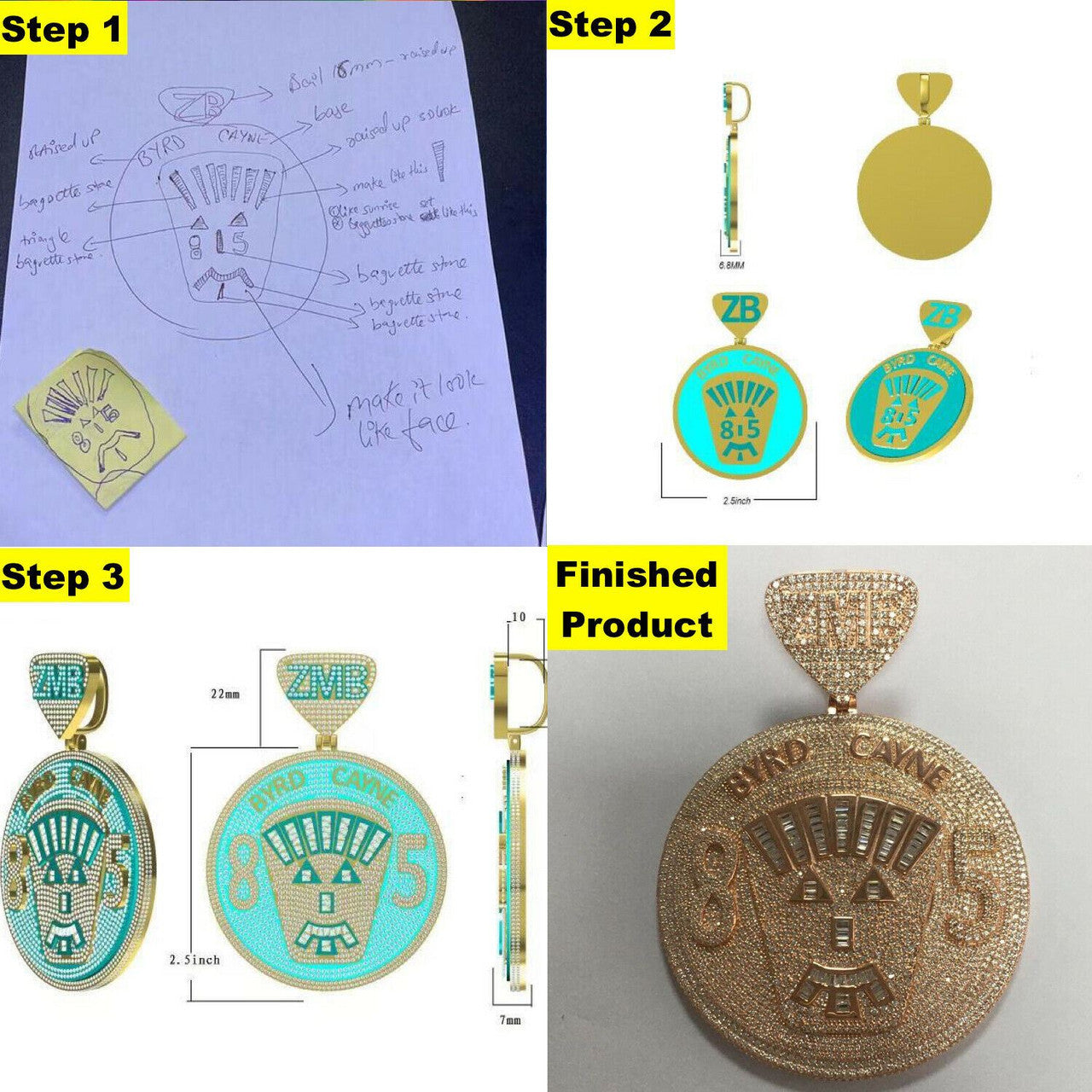 Hip Hop Custom Made Iced Hip Hop Out Pendant Ring Necklace Any Logo Or Design Jewelry