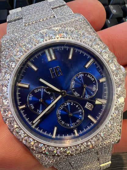 Hip Hop Honeycomb Set 35ct MOISSANITE Mens Perpetual Calendar Real Watch Iced Hip Hop Passes Tester 